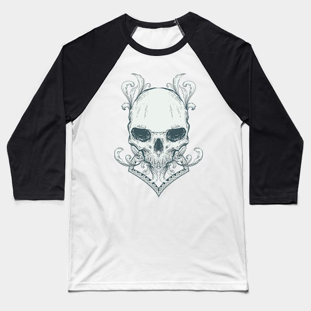 Ornament Skull Baseball T-Shirt by Kayasa Art